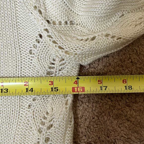 Vtg 90s Arielle Open Knit Sweater Cream Cottagecore Coquette Soft Girl Holiday - Picture 8 of 9